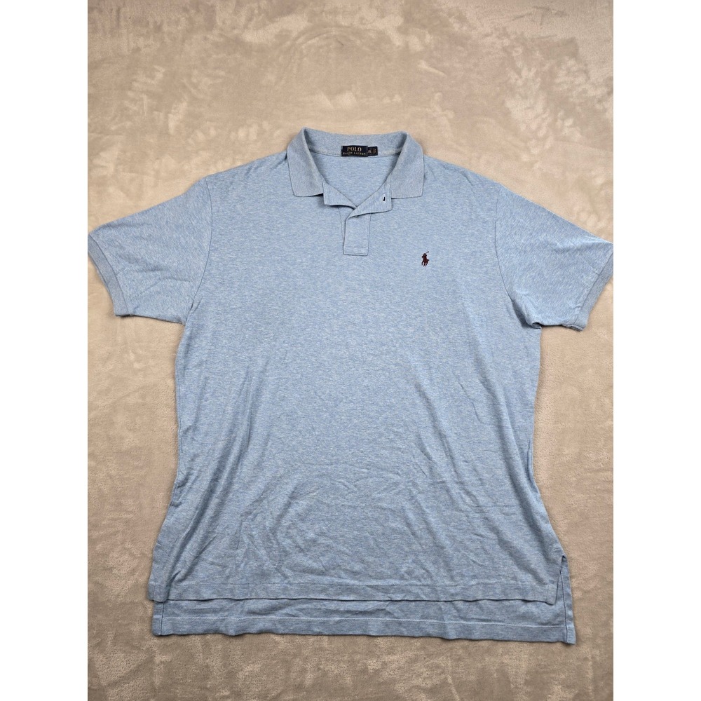 Polo‎ Ralph Lauren Polo Shirt Mens XL Light Blue Heathered Cotton Short Sleeve
